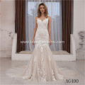 V-neck lace trumpet modern bridal gown backless mermaid pattern civil wedding dress